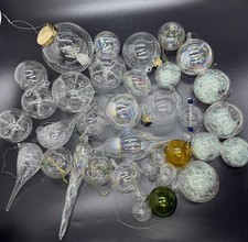 30 Unique Hand Blown Clear Glass Christmas Ball Ornaments Holiday Decor picture