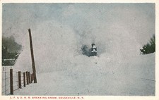 Postcard L.F. & Disaster Risk Reduction Train Breaking Snow Dolgeville NY picture