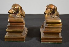 Vintage MCM PM Craftsman Brass Naughty Datsun Dog Bookends picture