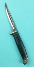 Vintage Mini Case Bird Hunting/ Fishing Fixed Blade Knife Leather Stacked Handle picture