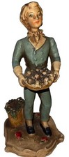 Antique 1940s Figurines New Art Wares Chalkware French Man Holding Basket fun picture