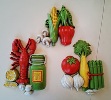 Vintage Homco 1975 Home Interior Wall Plaque Set Of 3 Garden Vegetable Lobster picture