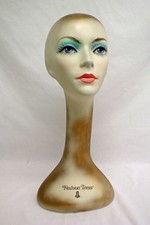 Vintage 1970s Fashion Tress Hat Wig Stand Head Store DIsplay Alien Long Neck picture