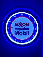 Mobil Exxon Oil Gas Service Station Garage Man Cave Neon Style LED Clock Sign picture