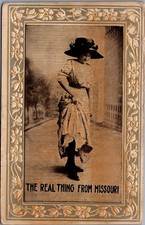 Missouri Woman Large Hat Edwardian Era Embossed Floral Postcard 1912 picture