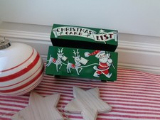 Vintage Christmas 1950's Metal Christmas Card Address Box Litho Graphics Santa picture
