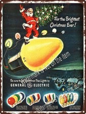 1949 GENERAL ELECTRIC Christmas tree lights Santa on  bulb Metal Sign 9x12