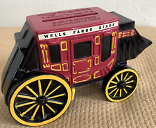 Vintage Wells Fargo Metal Stage Coach Wagon Coin Bank 1998, No key. picture
