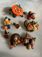8 Vintage Hallmark & More Fall Halloween Pins Squirrel Scarecrow Pilgrim Pumpkin picture