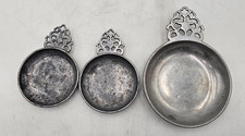 Stede Pewter Set Of 3 Porringer Dishes 4” + 6” w Horse Head Vintage Bowls picture