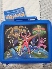 1993 NEW Mighty Morphin Power Rangers Blue Plastic Lunch Box w/ Thermos Aladdin picture