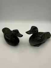 Vintage Hand Carved Serpentine Soapstone Ducks Figurines Paperweights Set Of Two picture