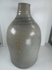 Antique c1900 Fontaine & Heidrich New Haven CT Stoneware Jug 10” AdvertisingRARE picture