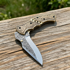 Premium Hand Forged J2 Steel Hunting Hand Engraved Pocket Knife Folding Knife picture