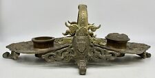 Antique Large Brass Ornate French Inkwell, Double picture