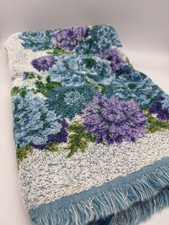 Vtg 1960’s JCP Bath Towel All Cotton Green Purple Blue Floral MCM Cottagecore picture