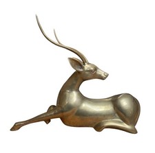 Vintage MCM Solid Brass Gazelle Antelope Figurine Reclining 16”x13” Korea picture