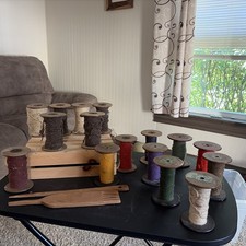 18pc Lot Vintage Industrial Wooden Textile Bobbins Spools Loom Weaving Tools picture