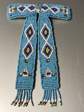 Vintage Native American Folk Art Seed Bead & Leather Beaded Bow Tie Rare picture