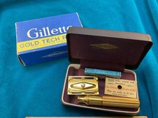NOS Vtg Gillette GOLD TECH RAZOR Double Edge Safety NOS in Box + Case + Blades picture