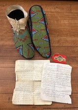 Antique Native American Fully Beaded Sioux Moccasins w/Provenance Letters/Tag picture