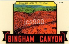 VINTAGE BINGHAM CANYON COPPER PIT UTAH SOUVENIR STATE ORIGINAL AUTO TRAVEL DECAL picture