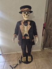 Gemmy Life Size 5’ Singing Dancing Skeleton Halloween Karaoke Tiger Stripe Read picture