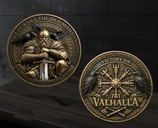 Viking Challenge Coin Odin Valhalla Vegvisir Compass Norse Mythology Token Gift picture