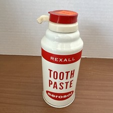 1960 Rexall TOOTHPASTE, AEROSOL CAN, RARE New Full Vintage Red White 7 OZ picture