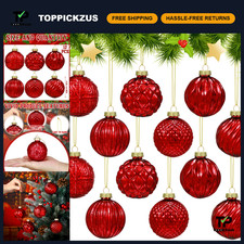 12 Pcs Christmas Red Glass Ball Ornaments - Holiday Tree Decorations, Festive De picture