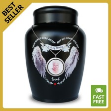 Large Urn with Photo Necklace Human Ashes Adult 180lbs - Best Offer Angel Wings picture