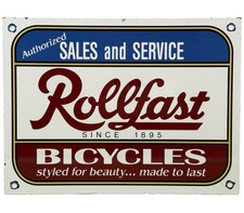 VINTAGE ROLLFAST BICYCLES PORCELAIN SIGN DEALERSHIP SALES SERVICE GARAGE picture