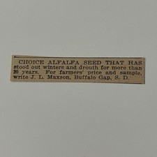 Choice Alfalfa Seed J.L. Maxson Buffalo Gap SD 1911 Ad SAG9-S10 picture