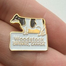 Woodstock Ontario Canada Lapel Pin Holstein Dairy Cow Travel Souvenir Vintage picture