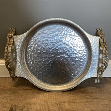Vintage Rodney Kent Hand Wrought Aluminum Tray Floral Handles Hammer Design #443 picture