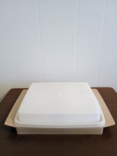 VINTAGE TUPPERWARE TAN DEVILED EGGS KEEPER WITH INSERTS AND LID  picture
