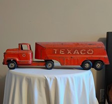 Texaco Vintage Red Pressed Steel Toy Semi Truck & Trailer, Gas & Oil Theme picture