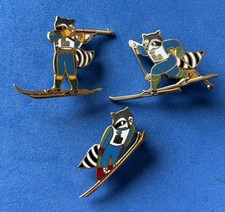 1980 LAKE PLACID WINTER OLYMPIC GAMES MASCOT- RONI RACCOON VARIOUS EVENTS 3 Pins picture