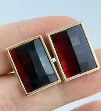 Vtg Swank Red Faceted Glass Gold Tone Rectangle Cufflinks Mens Formal Shirt picture