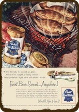 1954 PABST BLUE RIBBON BEER & Bass Fish Vintg-Look DECORATIVE REPLICA METAL SIGN picture
