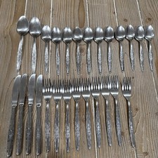 26pc Vintage Interpur Single Rose Stainless Flatware Japan INR7 MCM Spoons Forks picture