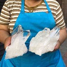 2Pcs 4.35LB Natural White Clear Quartz Crystal Cluster Rough Healing Specimen picture