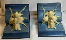 Roseville Pottery - USA - Pair/Set of 2 Blue Zephyr Yellow Lily Bookends #16 picture