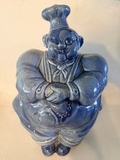 Vintage Red Wing Chef Pierre Cookie Jar Blue Pottery 12” USA picture