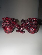 Vintage Japanese Kutani Hand Painted Resin Foo Dogs/Shishi Lion Statues picture