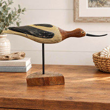 Vintage Style Hand-Carved Wood Avocet Shorebird Decoy on Stand – 18” picture