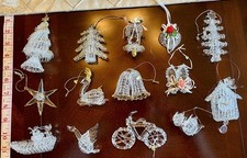14 Vintage Blown Spun Glass Christmas Ornaments with Gold Accents • Size 2”- 5” picture