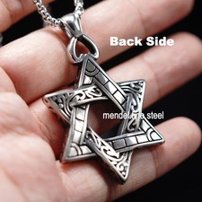 MENDEL Large Mens Stainless Steel Jewish 6 Point Star of David Pendant Necklace picture