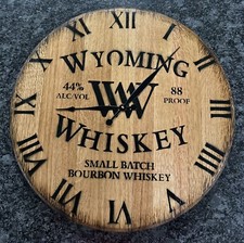 Wyoming Whiskey Clock Bourbon Barrel Reclaimed Authentic Head 21” Dia. picture