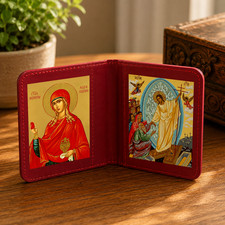 St. Mary Magdalene w/ Egg & Resurrection of Christ Traveling Icon Diptych Case picture